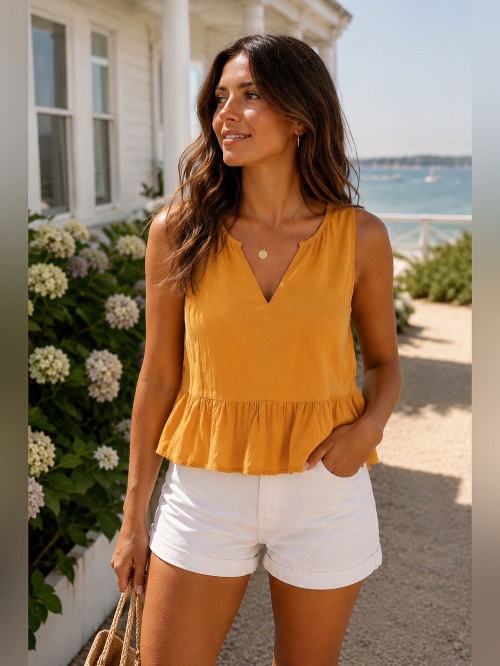 Madewell Mustard Peplum Tank | Coastal Chic Summer Blouse | XS
